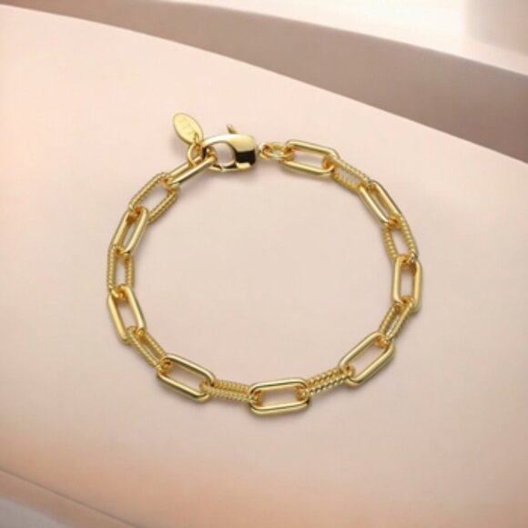 Paperclip Chain Link Minimalist Hypoallergenic Lobster Claw Bracelet - Picture 4 of 4